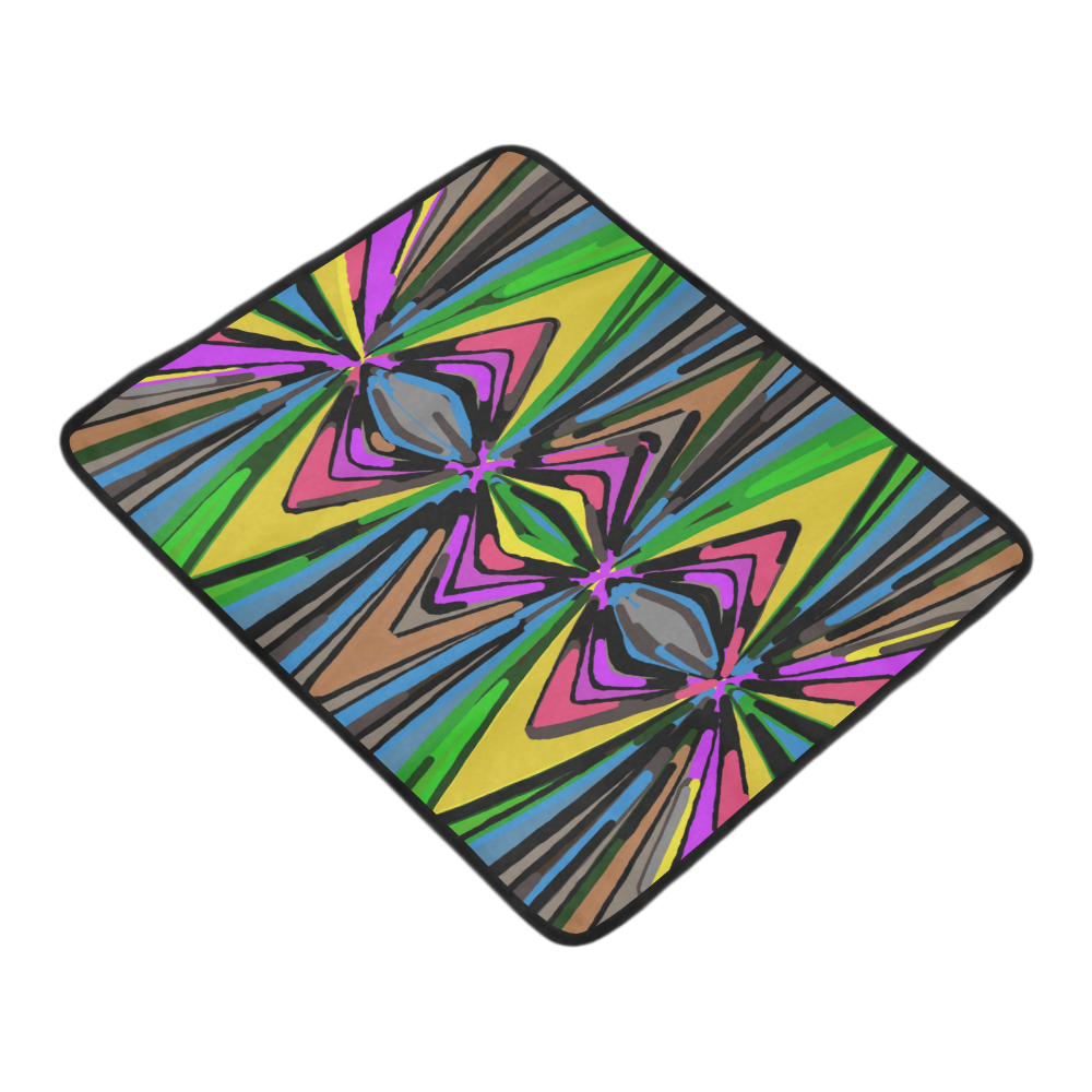 psychedelic geometric graffiti triangle pattern in pink green blue yellow and brown Beach Mat 78"x 60"