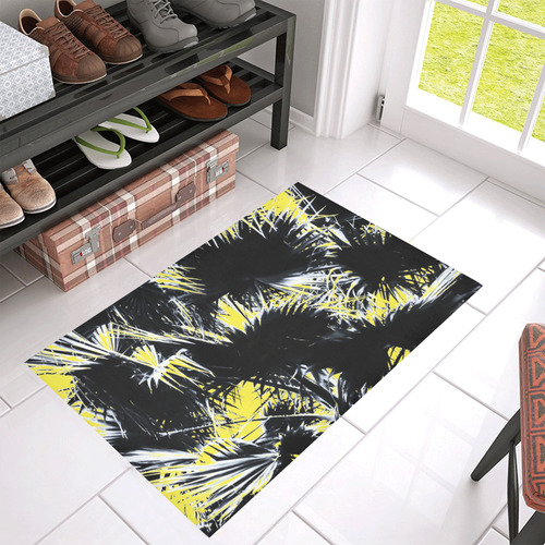 black and white palm leaves with yellow background Azalea Doormat 30" x 18" (Sponge Material)
