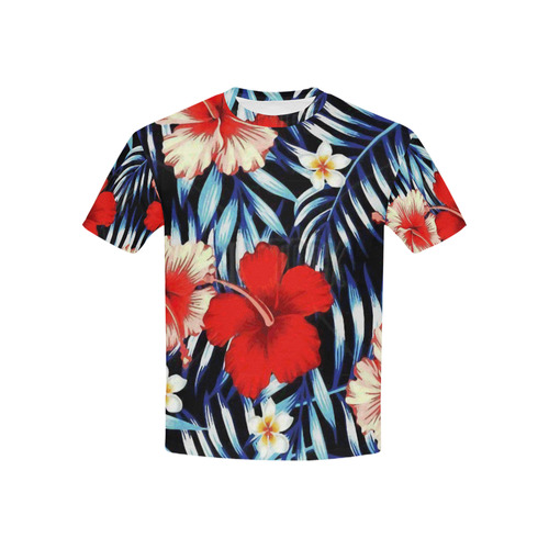 Red White Hibiscus Tropical Floral Watercolor Kids' All Over Print T-shirt (USA Size) (Model T40)