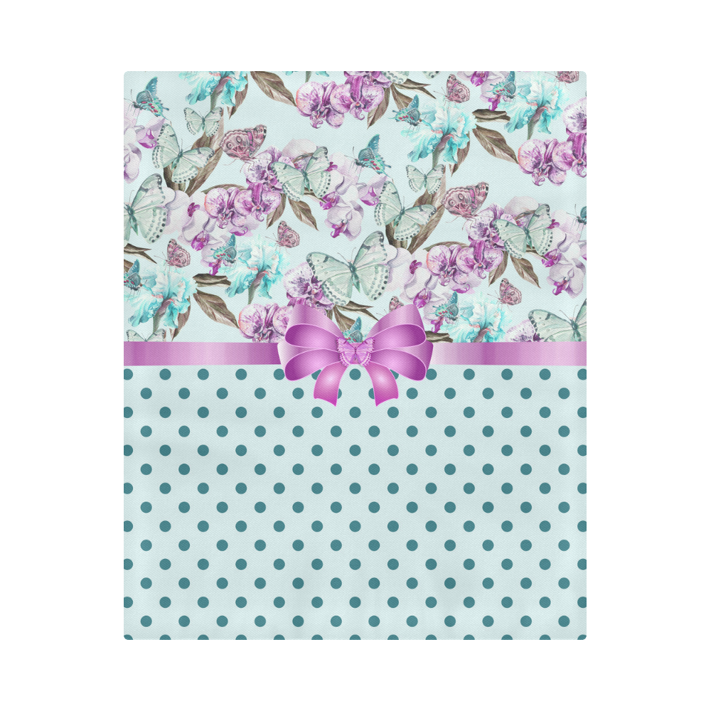 Watercolor Flowers Butterflies Polka Dots Ribbon T Duvet Cover 86"x70" ( All-over-print)
