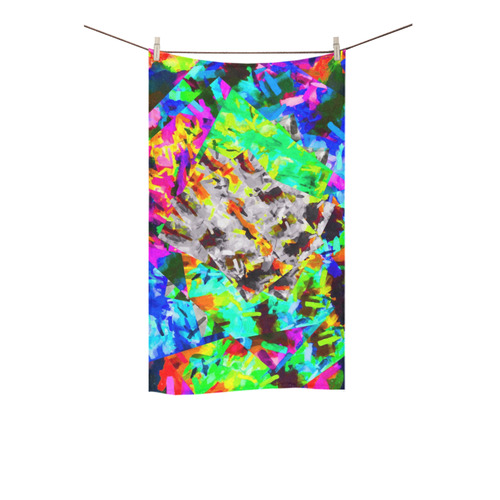 camouflage psychedelic splash painting abstract in blue green orange pink brown Custom Towel 16"x28"