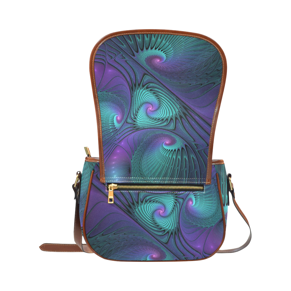Purple meets Turquoise modern abstract Fractal Art Saddle Bag/Small (Model 1649) Full Customization