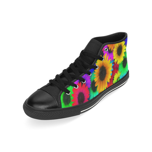 Neon Rainbow Pop Sunflowers High Top Canvas Shoes for Kid (Model 017)