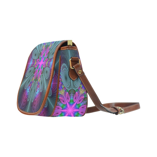 Mandala From Center Colorful Fractal Art With Pink Saddle Bag/Large (Model 1649)