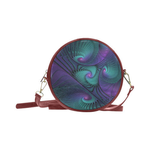 Purple meets Turquoise modern abstract Fractal Art Round Sling Bag (Model 1647)