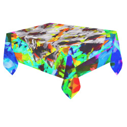 camouflage psychedelic splash painting abstract in blue green orange pink brown Cotton Linen Tablecloth 60"x 84"