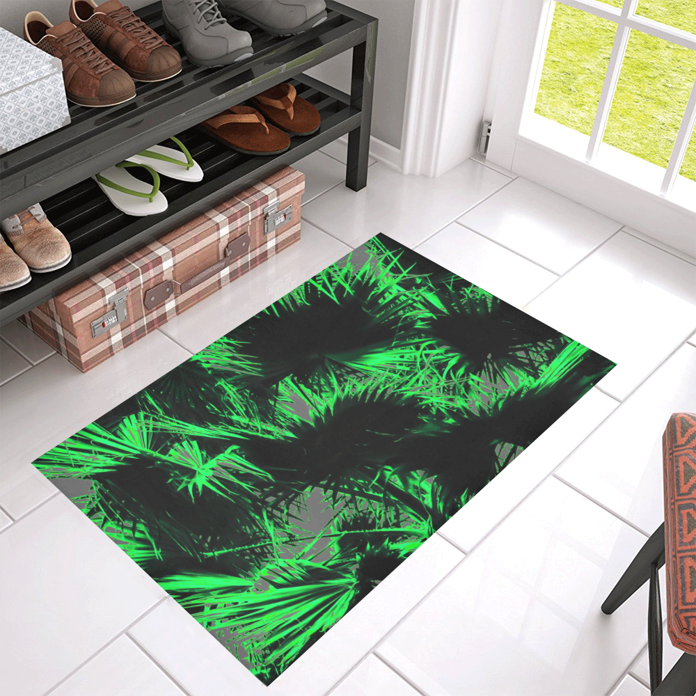 green palm leaves texture abstract background Azalea Doormat 30" x 18" (Sponge Material)