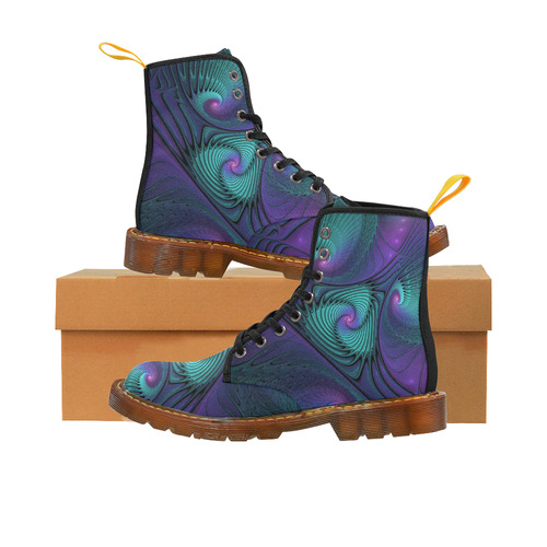 Purple meets Turquoise modern abstract Fractal Art Martin Boots For Men Model 1203H