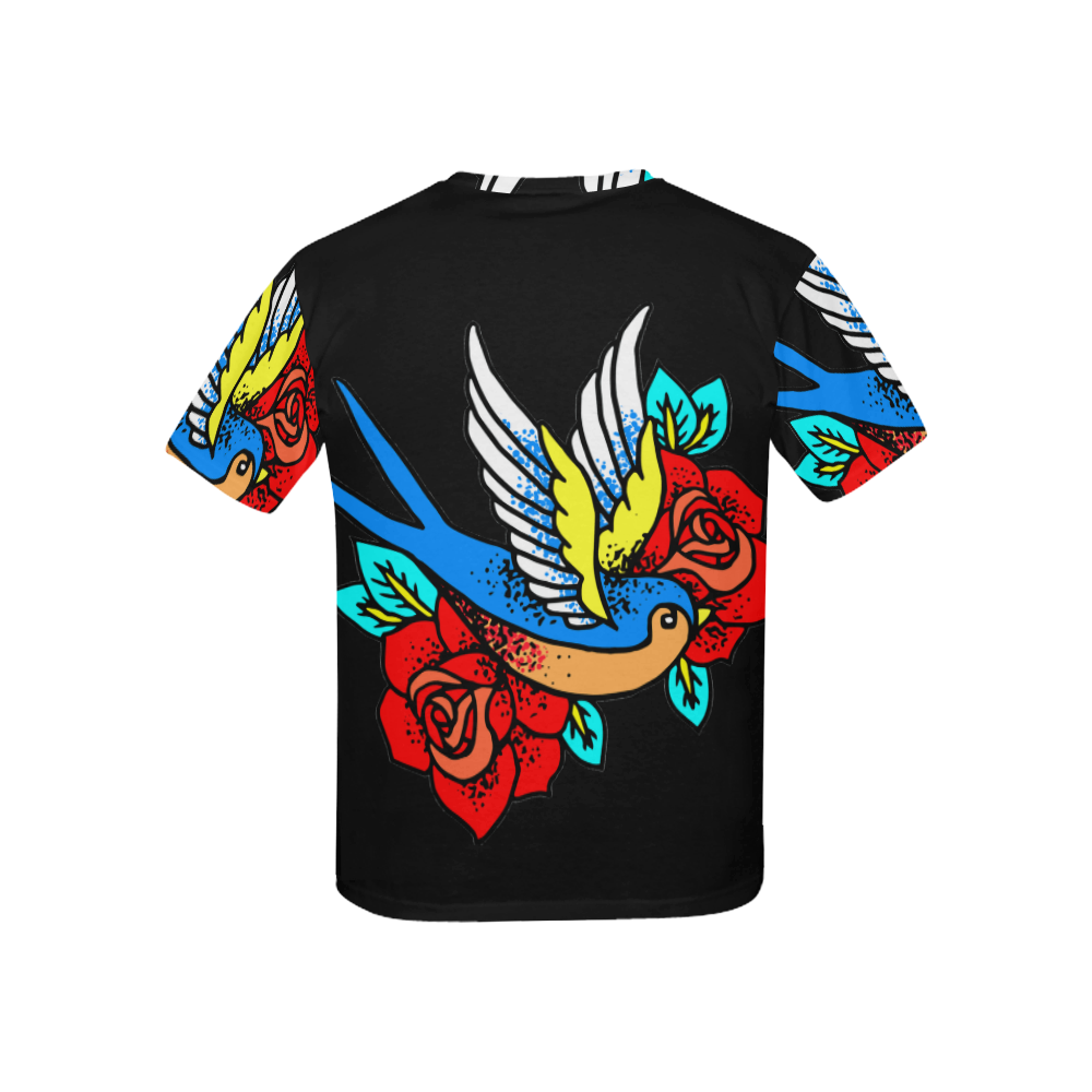 Bird With Red Roses Floral Tattoo Kids' All Over Print T-shirt (USA Size) (Model T40)