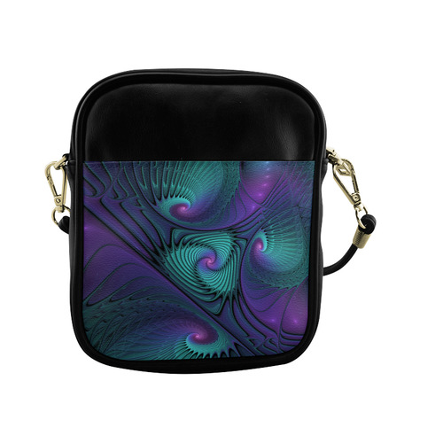 Purple meets Turquoise modern abstract Fractal Art Sling Bag (Model 1627)