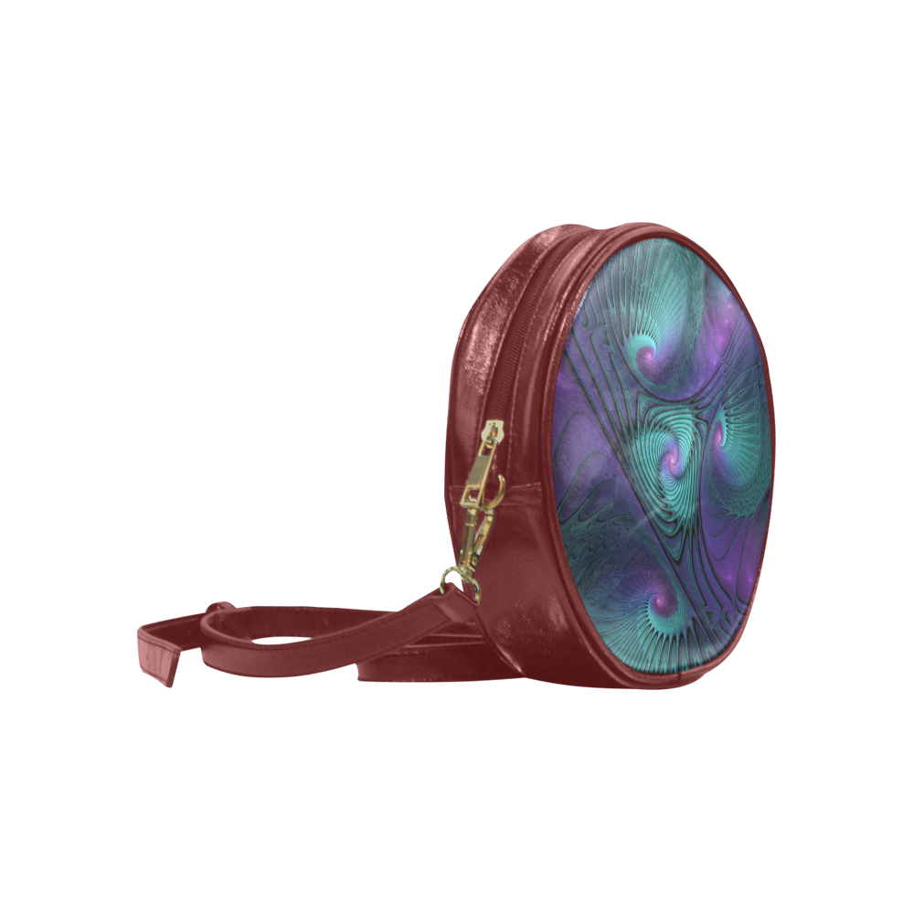 Purple meets Turquoise modern abstract Fractal Art Round Sling Bag (Model 1647)