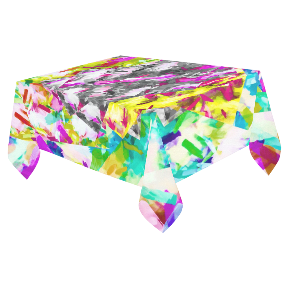 camouflage psychedelic splash painting abstract in pink blue yellow green purple Cotton Linen Tablecloth 52"x 70"