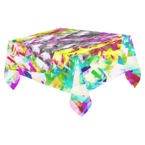 camouflage psychedelic splash painting abstract in pink blue yellow green purple Cotton Linen Tablecloth 52"x 70"