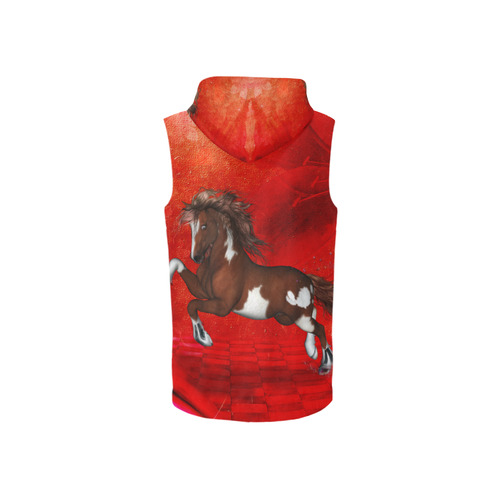 Wild horse on red background All Over Print Sleeveless Zip Up Hoodie for Women (Model H16)