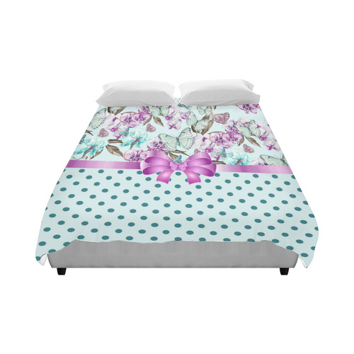Watercolor Flowers Butterflies Polka Dots Ribbon T Duvet Cover 86"x70" ( All-over-print)
