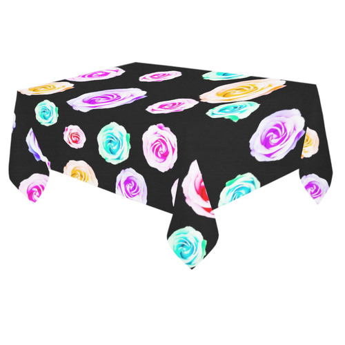 colorful roses in pink purple green yellow with black background Cotton Linen Tablecloth 60"x 84"