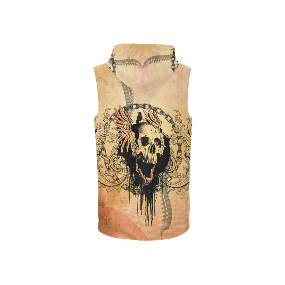 Amazing skull with wings All Over Print Sleeveless Zip Up Hoodie for Women (Model H16)