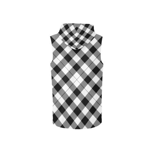 Black and White Tartan Plaid All Over Print Sleeveless Zip Up Hoodie for Women (Model H16)