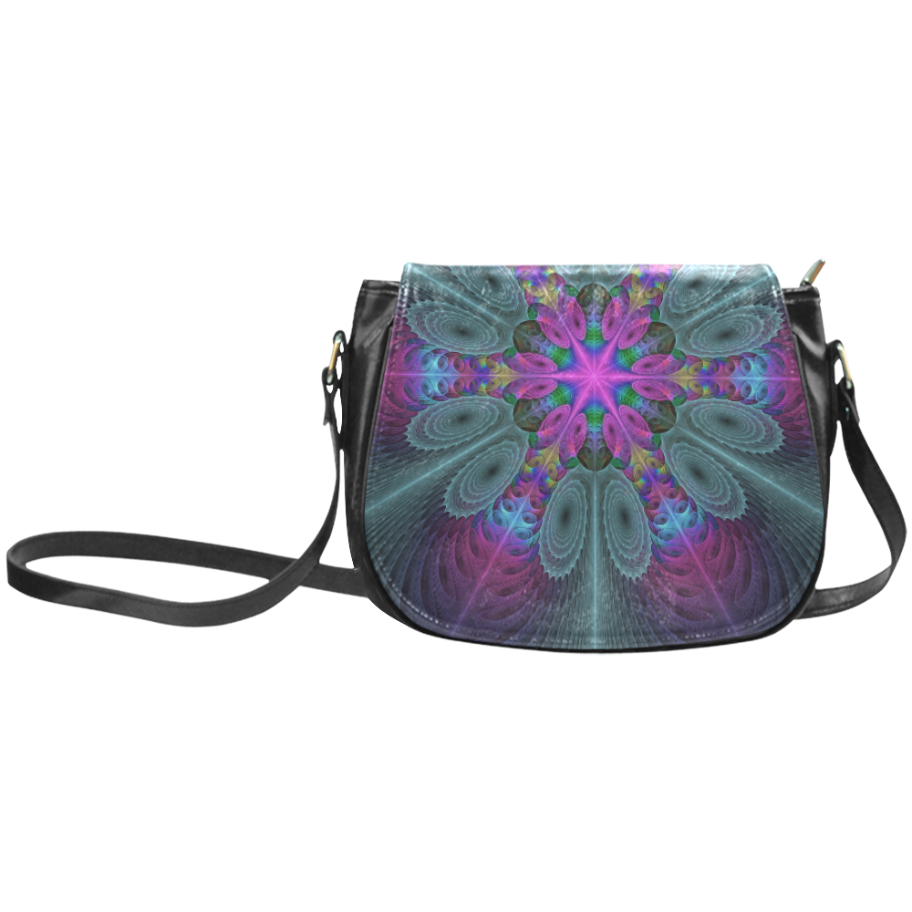 Mandala From Center Colorful Fractal Art With Pink Classic Saddle Bag/Small (Model 1648)