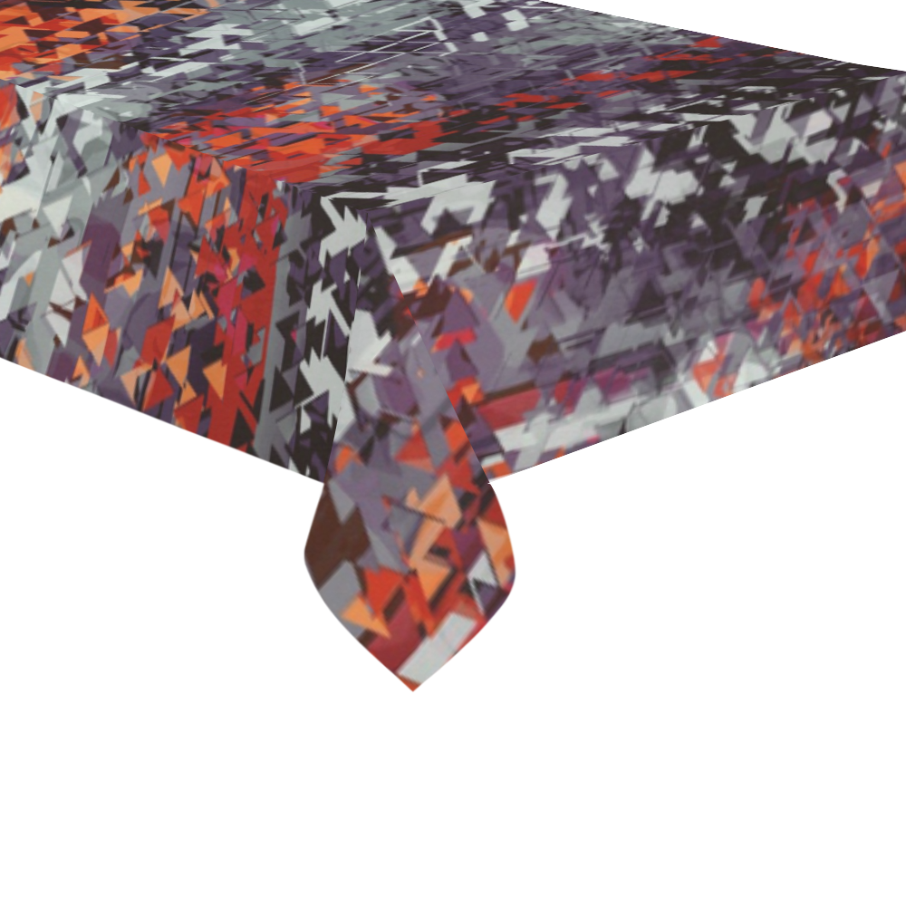 psychedelic geometric polygon shape pattern abstract in black orange brown red Cotton Linen Tablecloth 60"x120"