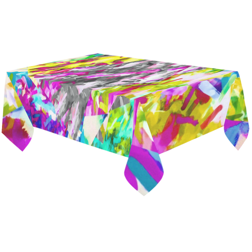 camouflage psychedelic splash painting abstract in pink blue yellow green purple Cotton Linen Tablecloth 60"x120"