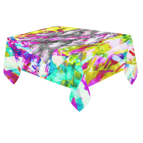 camouflage psychedelic splash painting abstract in pink blue yellow green purple Cotton Linen Tablecloth 60"x 84"