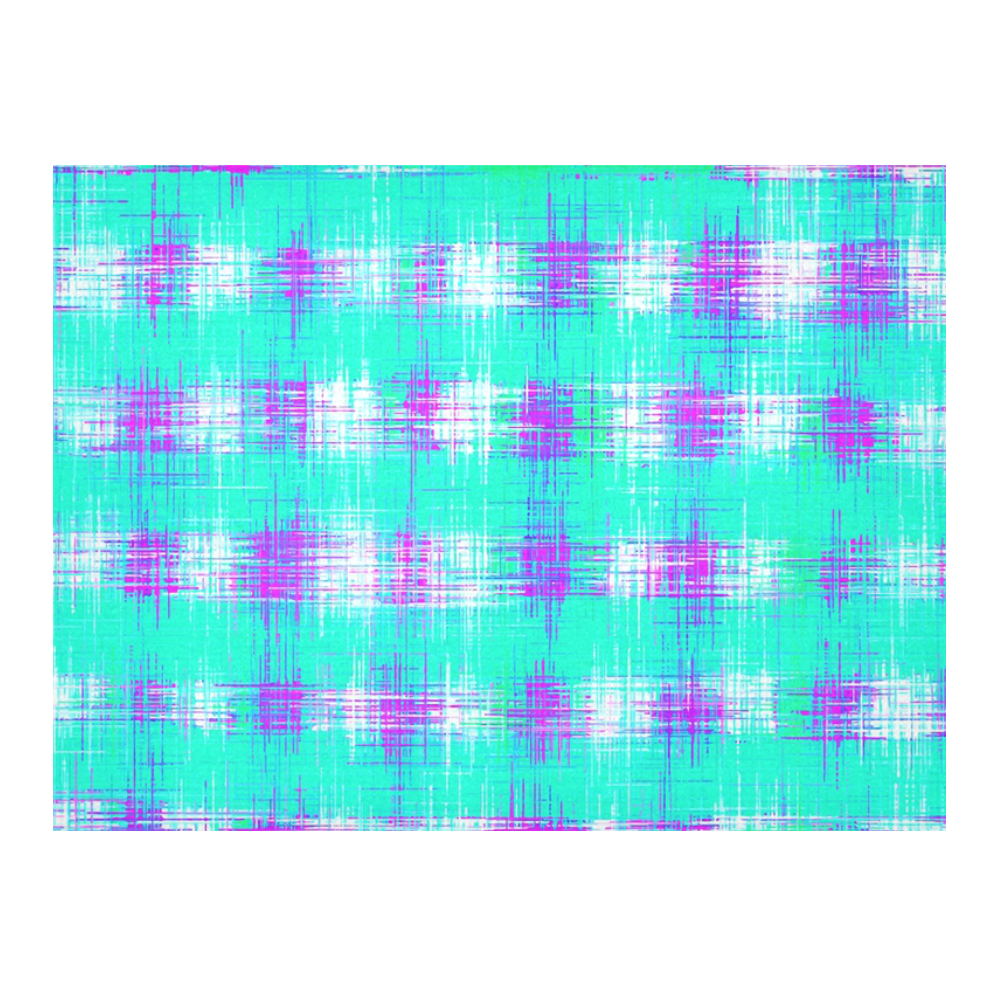 plaid pattern graffiti painting abstract in blue green and pink Cotton Linen Tablecloth 52"x 70"