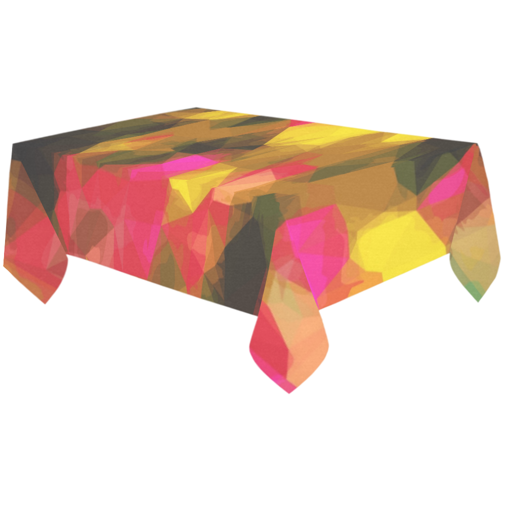 psychedelic geometric polygon shape pattern abstract in pink yellow green Cotton Linen Tablecloth 60"x120"