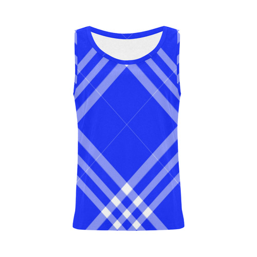 Blue and White Tartan Plaid All Over Print Tank Top for Women (Model T43)