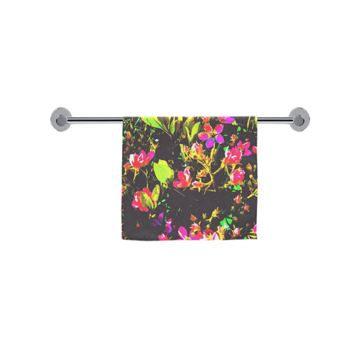 pink flowers with green leaves and blue background Custom Towel 16"x28"