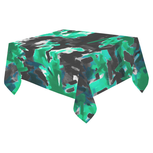 psychedelic vintage camouflage painting texture abstract in green and black Cotton Linen Tablecloth 52"x 70"