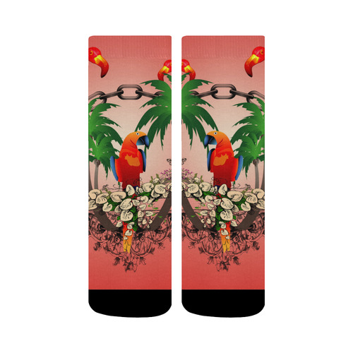 Funny parrot, tropical design Crew Socks