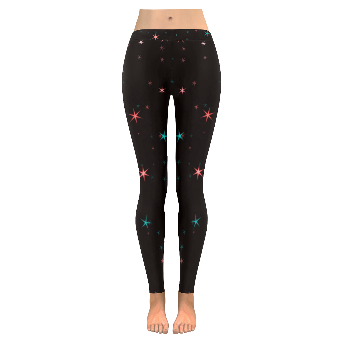 Awesome allover Stars 02F by FeelGood Women's Low Rise Leggings (Invisible Stitch) (Model L05)