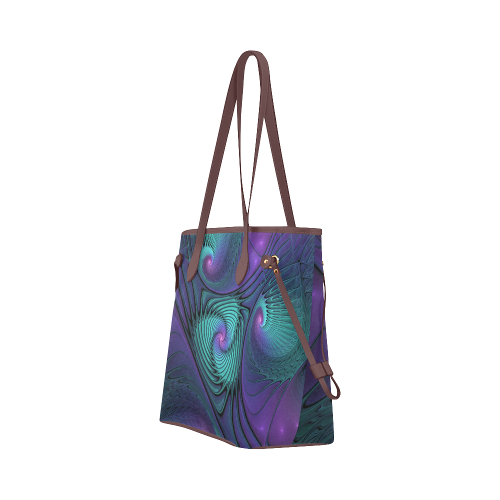 Purple meets Turquoise modern abstract Fractal Art Clover Canvas Tote Bag (Model 1661)