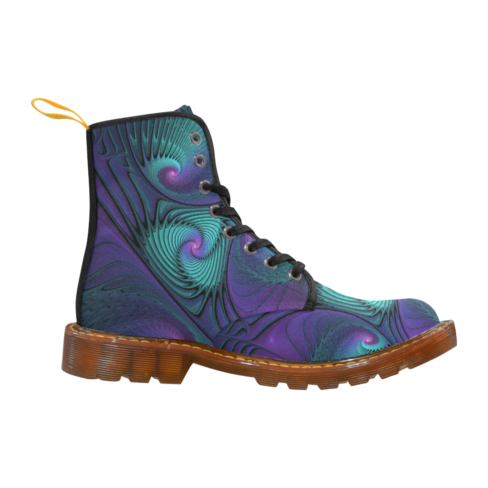 Purple meets Turquoise modern abstract Fractal Art Martin Boots For Men Model 1203H