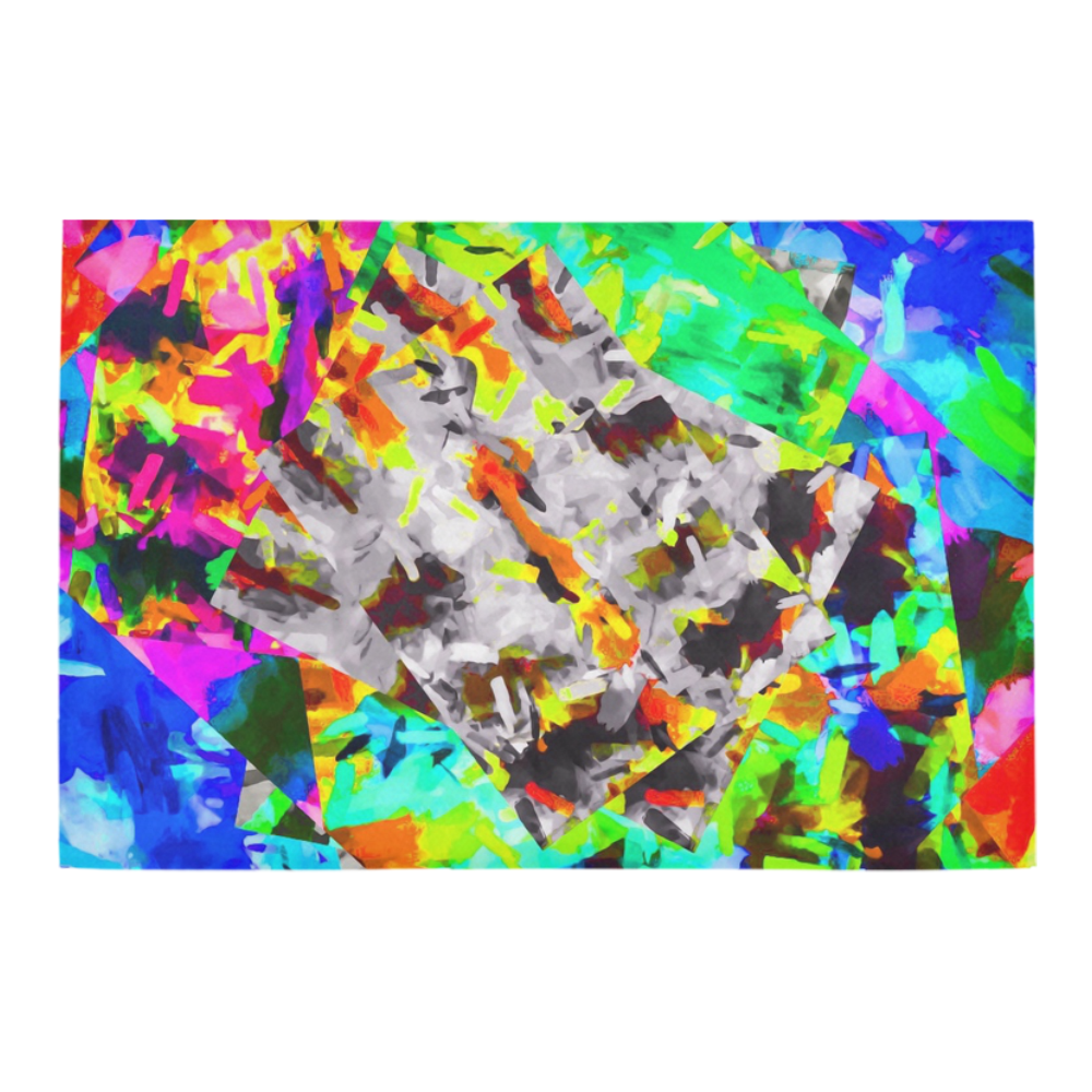 camouflage psychedelic splash painting abstract in blue green orange pink brown Azalea Doormat 24" x 16" (Sponge Material)