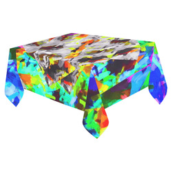 camouflage psychedelic splash painting abstract in blue green orange pink brown Cotton Linen Tablecloth 52"x 70"