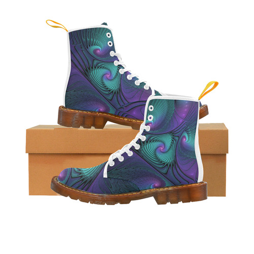 Purple meets Turquoise modern abstract Fractal Art Martin Boots For Women Model 1203H