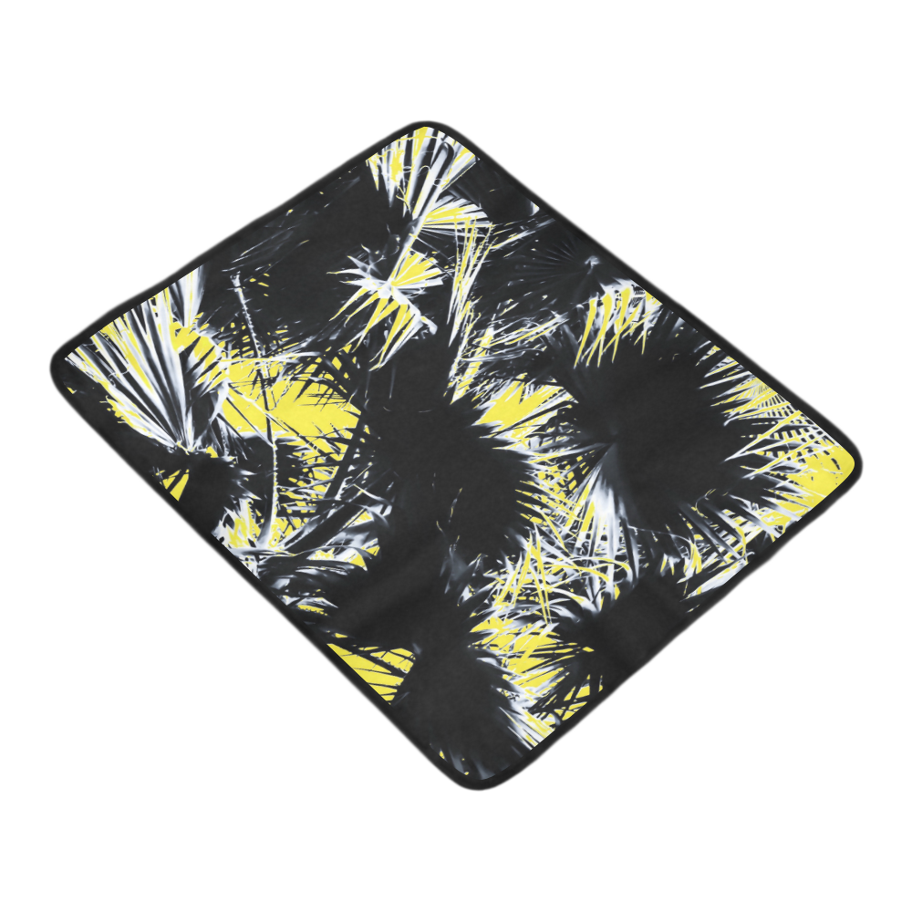 black and white palm leaves with yellow background Beach Mat 78"x 60"