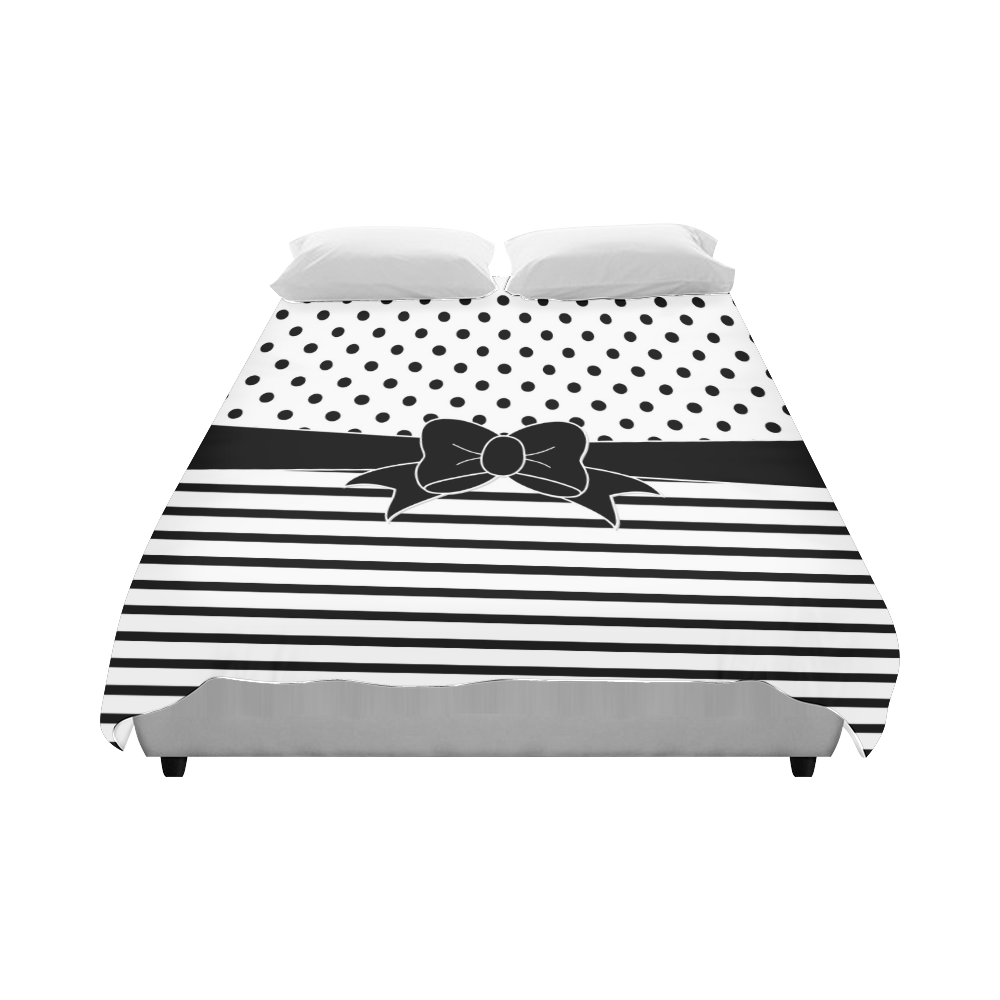 Polka Dots Stripes black white Comic Ribbon black Duvet Cover 86"x70" ( All-over-print)