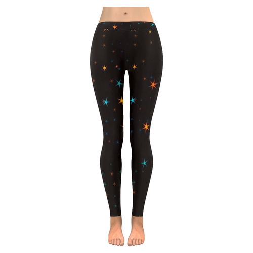 Awesome allover Stars 02E by FeelGood Women's Low Rise Leggings (Invisible Stitch) (Model L05)