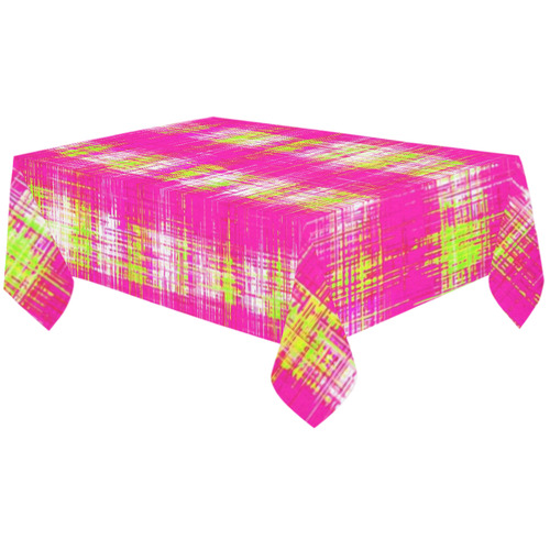 plaid pattern graffiti painting abstract in pink and yellow Cotton Linen Tablecloth 60"x120"