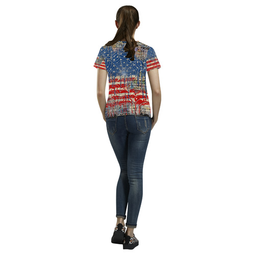 Ladies USA Flag Drip Print T shirt by Juleez All Over Print T-Shirt for Women (USA Size) (Model T40)