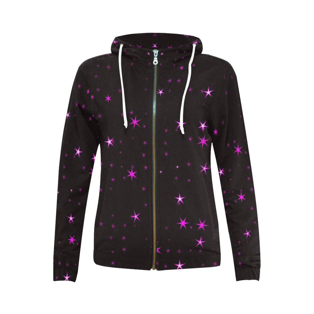 Awesome allover Stars 02D by FeelGood All Over Print Full Zip Hoodie for Women (Model H14)