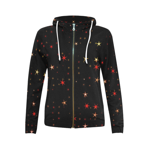 Awesome allover Stars 02B by FeelGood All Over Print Full Zip Hoodie for Women (Model H14)