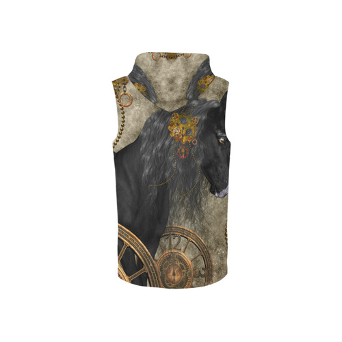 Beautiful wild horse with steampunk elements All Over Print Sleeveless Zip Up Hoodie for Women (Model H16)