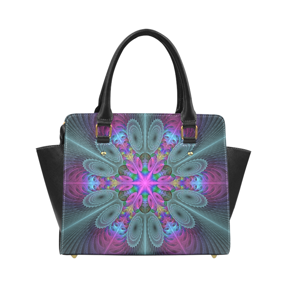 Mandala From Center Colorful Fractal Art With Pink Classic Shoulder Handbag (Model 1653)