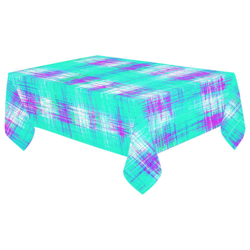 plaid pattern graffiti painting abstract in blue green and pink Cotton Linen Tablecloth 60"x 104"