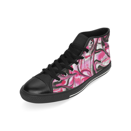 Pink and Black Cyclone High Top Canvas Shoes for Kid (Model 017)