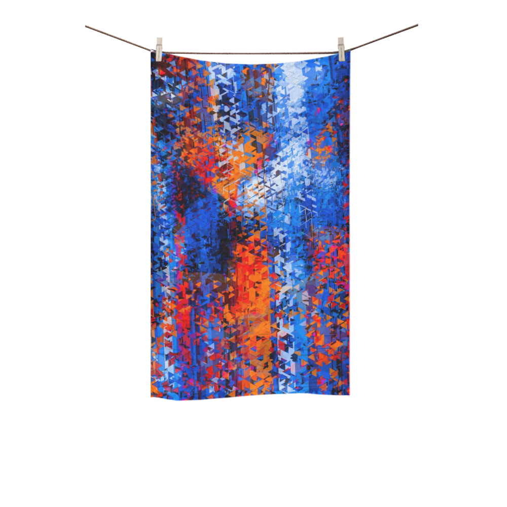 psychedelic geometric polygon shape pattern abstract in blue red orange Custom Towel 16"x28"